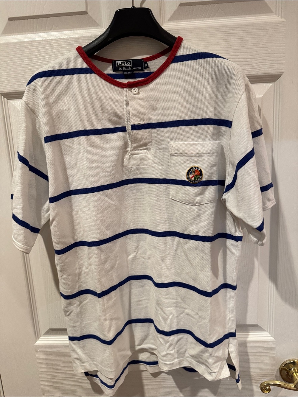 Vintage 1980s Polo by Ralph Lauren Striped Pique Shirt with "Cookie" Crest